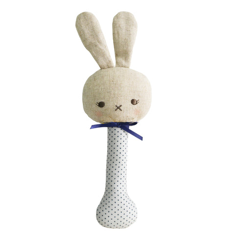 Alimrose Baby Bunny Stick Rattle Navy Spot