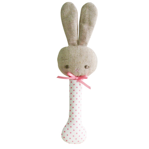 Alimrose Baby Bunny Stick Rattle Pink Spot