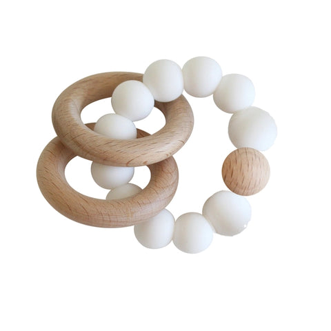 Alimrose Beechwood Teether Ring Set - Milk