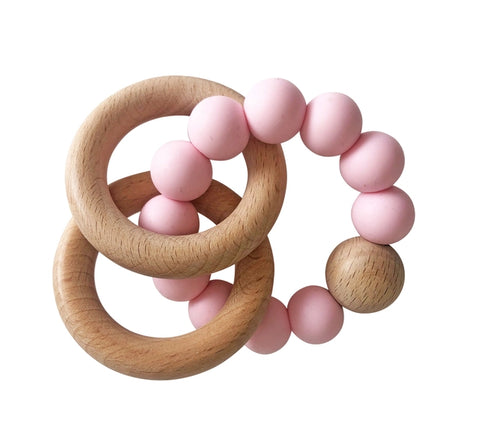 Alimrose Beechwood Teether Ring Set - Rosewater