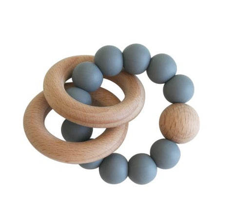 Alimrose Beechwood Teether Ring Set - Storm Grey