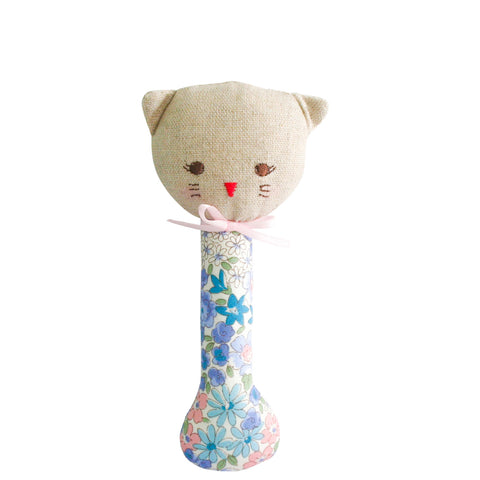 Alimrose Kitty Stick Rattle Liberty Blue