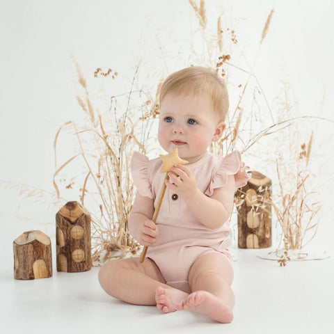 Aster & Oak Peach Rib Ruffle Bodysuit