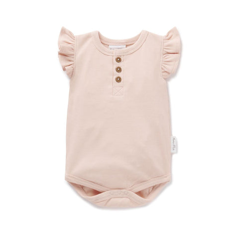 Aster & Oak Peach Rib Ruffle Bodysuit