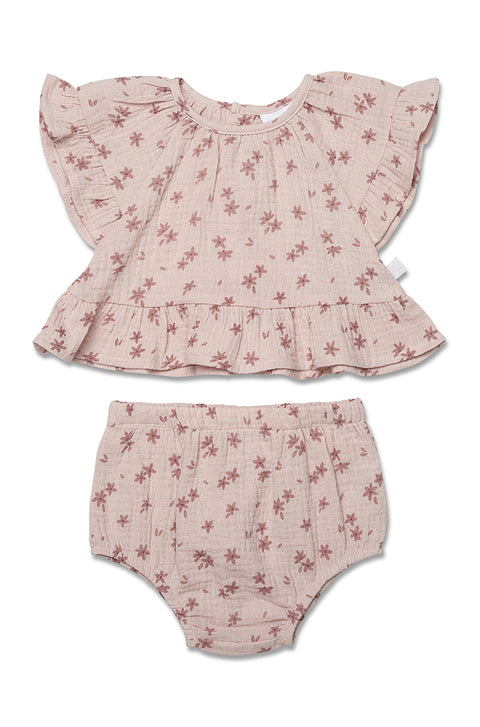 Marquise Girls Dusty Pink Muslin Top and Bloomer Set