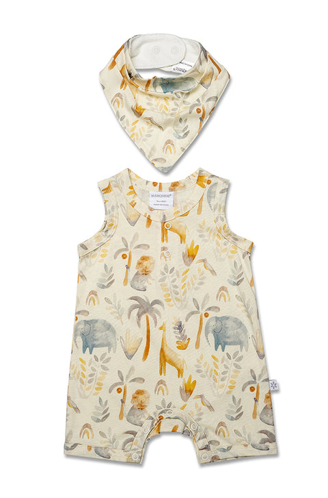 Marquise Boys Safari Sleeveless Romper & Bib