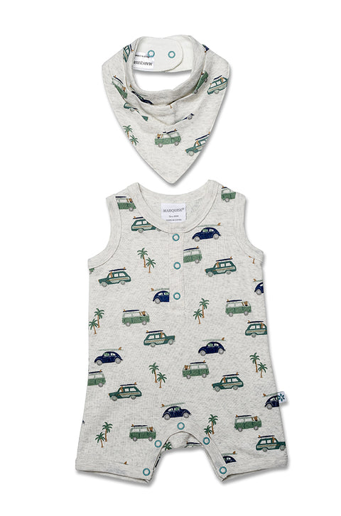 Marquise Boys Surf's Up Sleeveless Romper & Bib