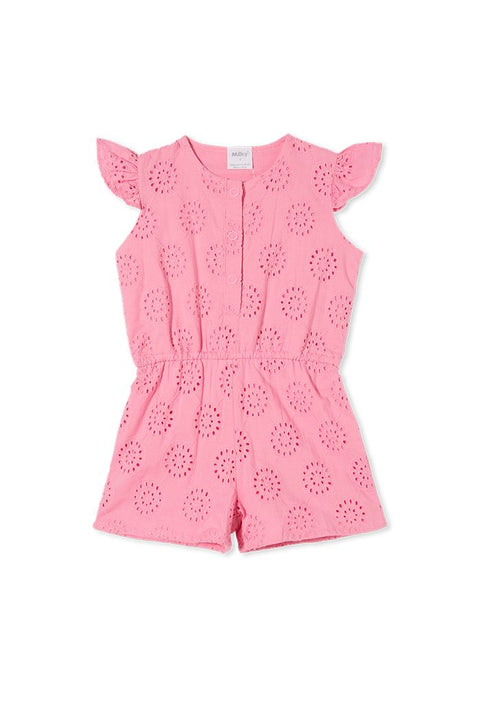 Milky Broderie Playsuit - Girls 2Y-7Y