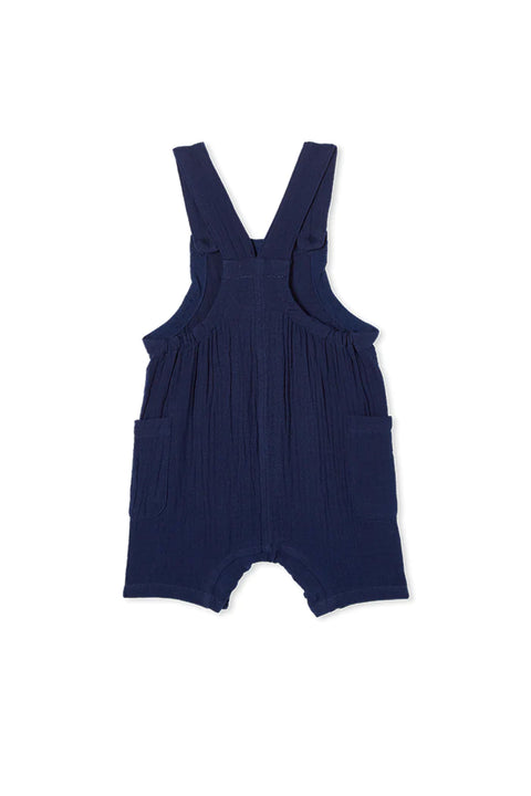 Milky Crinkle Cotton Overalls - Navy