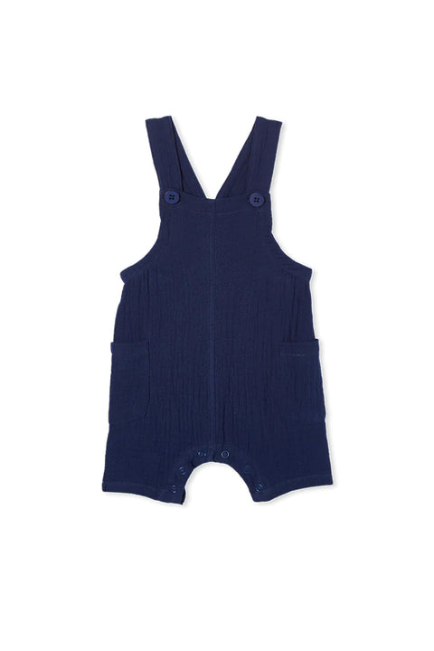 Milky Crinkle Cotton Overalls - Navy