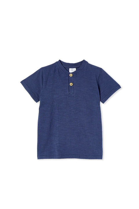 Milky Oil Blue Slub Henley - 2Y - 7Y