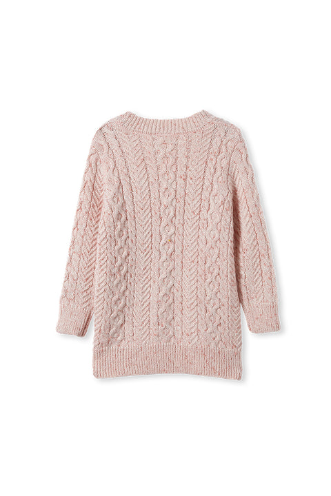 Milky Cable Fleck Knit Cardigan - Ice Pink