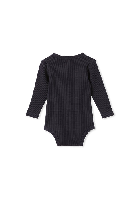 Milky Navy Waffle Henley Bubbysuit