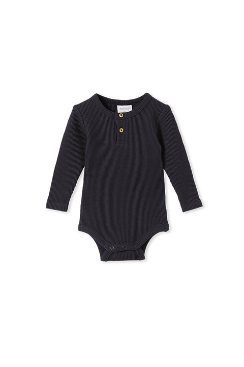 Milky Navy Waffle Henley Bubbysuit