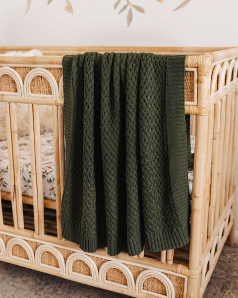 Snuggle Hunny Diamond Knit Baby Blanket - Olive