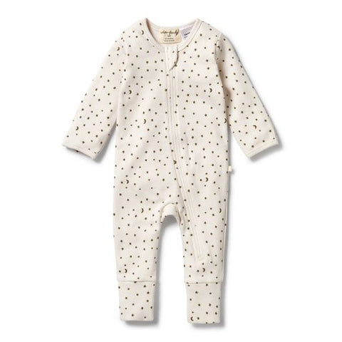 Wilson & Frenchy Organic Rib Zipsuit with Feet - Chasing the Moon