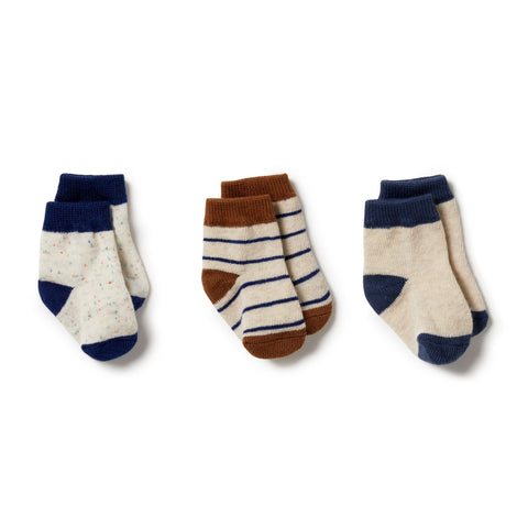 Wilson & Frenchy Organic 3Pk Baby Socks - Deep Blue / Dijon / Blue Depths