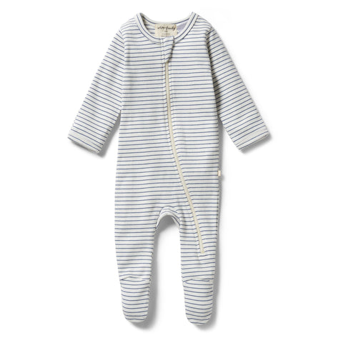 Wilson & Frenchy Blue Depths Organic Stripe Rib Zipsuit