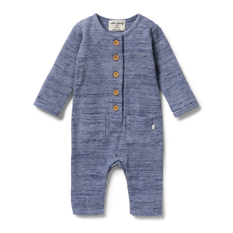 Wilson & Frenchy Blue Fleck Organic Waffle Slouch Growsuit