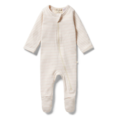 Wilson & Frenchy Cameo Rose Organic Stripe Rib Zipsuit