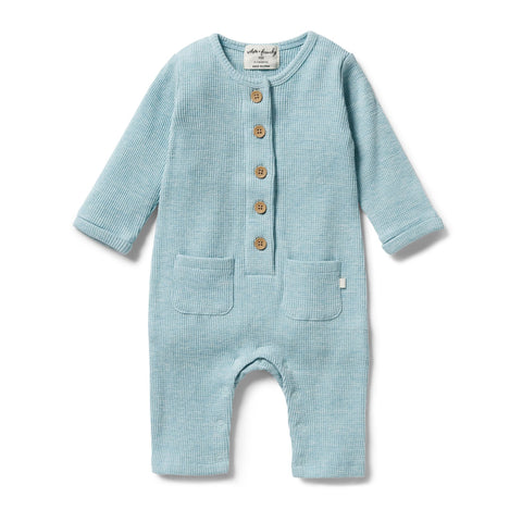 Wilson & Frenchy Mint Fleck Organic Waffle Slouch Growsuit